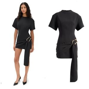Lioness Martini Draped Belt Mini Dress Size XL Black Padded Short Sleeves Formal